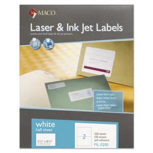 MACO White Laser/Inkjet Internet Shipping Labels 5 1/2 x 8 1/2 200/Box ML0200 - 1 of 2