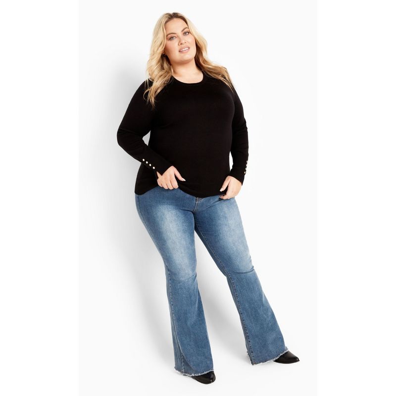 Women's Plus Size Lara Button Sweater - black | AVENUE, 3 of 8