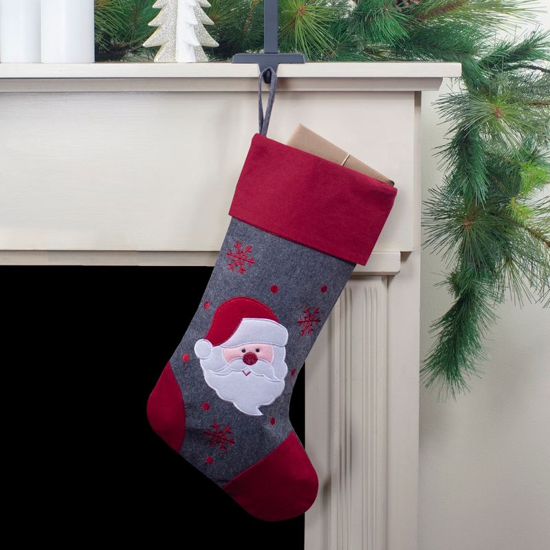 Northlight 19" Gray and Red Embroidered Santa Claus Christmas Stocking, 2 of 5