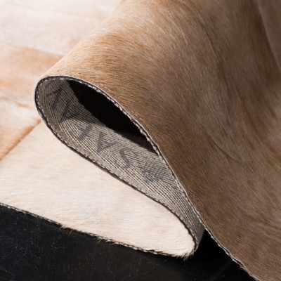 Hand-Knotted Geometric Cowhide Rug Beige/Brown 3' x 5'