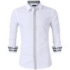 Men's Classic Vintage White Button Down Long Sleeve Shirt with Embroidery on Chest and Cuffs Roll-Up Sleeves - 3 of 4