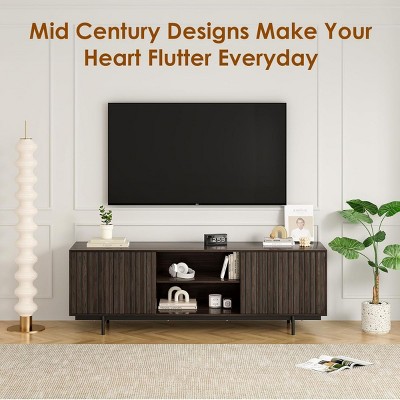 SEVOBAL TV Stands up to 75" TV with Storage Fluted Wood Living Room Media Console Entertainment Center with Cable Management, Brown, 15.7"*63"*20.9"