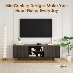 SEVOBAL TV Stands up to 75" TV with Storage Fluted Wood Living Room Media Console Entertainment Center with Cable Management, Brown, 15.7"*63"*20.9" - 1 of 4