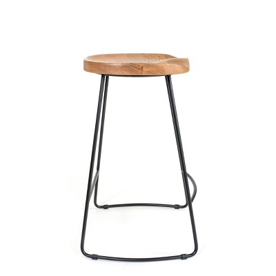 Sleek Black 21.7" Backless Wood & Metal Counter Stool
