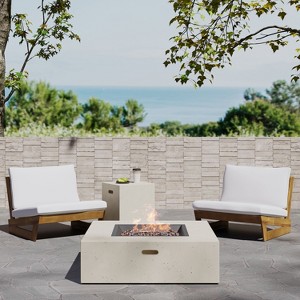 Christopher Knight Home Sherwood Outdoor Acacia Wood Club Chairs with Cushions and Square Fire Pit - 1 of 4