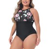 Agnes Orinda Women's Plus Size Floral Flattering Tie Halter Tummy Control High Waisted One Piece Swimsuit Sets - 2 of 4