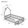 Okak Twin/Full Size Floor Bed with House-Shaped Headboard, Bed Frame with Safety Fence Guardrails for Kids Bedroom - 3 of 4