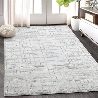 Modern Abstract Plaid Rugs, Non-Slip Jute Backing, Beige, Rectangular