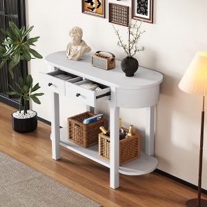 GlasFlength Console Table with Drawers and Shelves, Narrow Sofa Table for Living Room, Hallway and Kitchen, White, 40"*15.5"*30" - 1 of 4