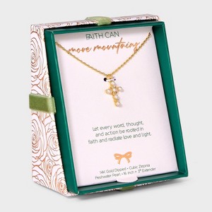 14K Gold Dipped Pearl Cubic Zirconia Cross Pendant Necklace - Gold - 1 of 4
