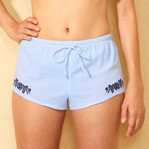 Women's Striped Embroidered Low-Rise Swim Cover Up Shorts - Wild Fable™ Blue/White - 1 of 4
