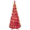 YOOCOZZ 6FT Red Pop-Up Christmas Tree with Warm White LED Lights, Ornaments Included – 4 Ribbons, Bow, Flowers, Snowflakes, Pine Cones & Balls - 3 of 4