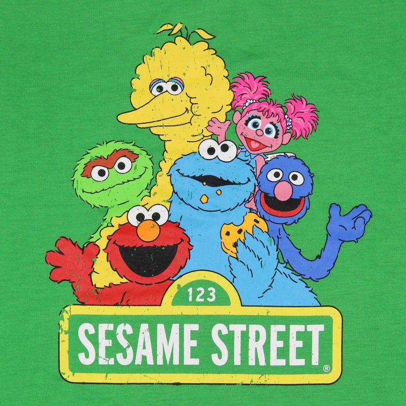 Sesame Street Women's Distressed Print Elmo Cookie Monster Pajama Set Shorts Green, 3 of 6
