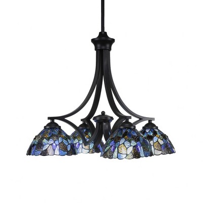 Toltec Lighting Zilo 4 - Light Chandelier in  Matte Black with 7" Blue Mosaic Art Glass Shade