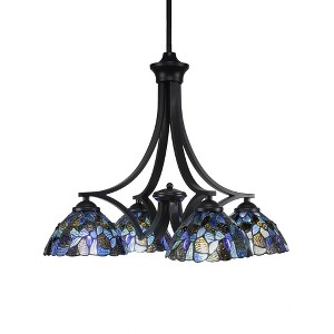 Toltec Lighting Zilo 4 - Light Chandelier in  Matte Black with 7" Blue Mosaic Art Glass Shade - 1 of 1