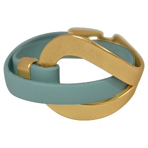 Zirconite Hook N Eye Genuine Leather Wrap Wristband Bracelet - Gold/Mint Green, Women