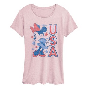 Women's Disney Minnie USA Short Sleeve Graphic T-Shirt - Heather Pink - 4X - 1 of 3