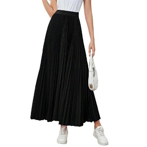Women's Flowy High Waist Pleated Maxi Skirt Versatile Long A - Line Skirt - 1 of 4