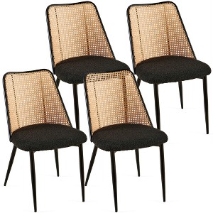 Grungis Boucle Armless Kitchen Chair Set of 4,Upholstered Dining Chairs with Curved Rattan Backrest for Dining Room,Kitchen - 1 of 4