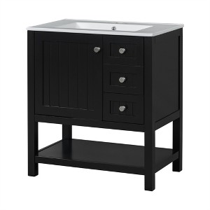 OUTSUPPLY Bathroom Storage Cabinets, Transitional Bathroom Vanity with Ceramic Sink, Solid Wood Frame, Soft-Close Doors - 1 of 4