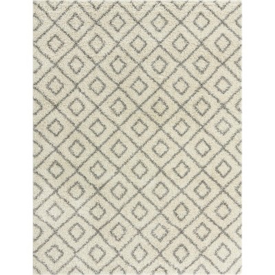 Ivory and Gray Trellis Shag Synthetic 9' x 12' Area Rug