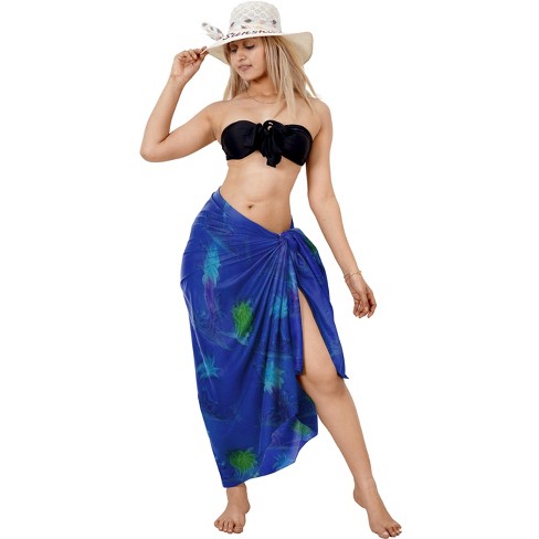 LA LEELA Women's Wraps Summer Long Pareos Vacation Bathing Suit Cover-Up Beach Bikini Beachwear Sarong CoverupsSwimwear for Women One Size Blue, Tree - image 1 of 4