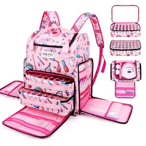 Saviland Rolling Nail Salon Backpack - 3-Tier Storage with 40+ Polish Compartments & Tool Layers, Pink Abstract Print Case - 1 of 4