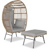 Jojoka Patio Wicker Egg Chair with Ottoman,Egg Shaped Lounge Chair with Thick Cushion for Porch Backyard - 3 of 4
