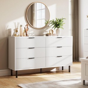 Fluted 6 Drawer Dresser, Wide Wood Double Dresser with Metal Legs and Handles - 1 of 4