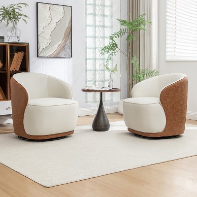 SEYNAR Modern Velvet and PU Leather 360 Degree Swivel Accent Chair Set of 2