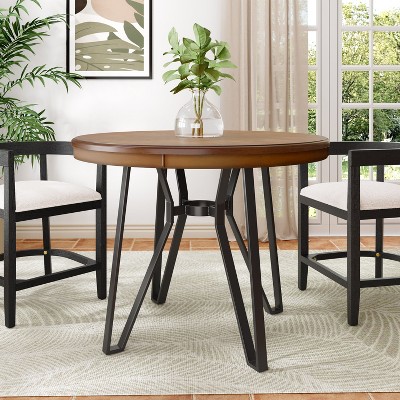 NicBex Farmhouse Circle Wooden Dining Table with Black Metal Base,Modern Kitchen Table Bar Table,Dining Room Furniture