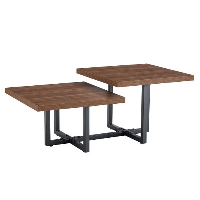 LIVAREEmlen Perfectly Integrating Modern and Scandinavian Styles-Dark Walnut Double-Deck Coffee Table, Dimensions 47*23.5*18.