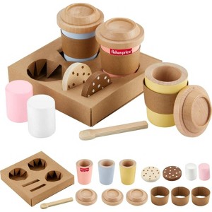 Fisher-Price Wood Pretend Play Toy Coffee to Go Café Set, 15-Piece Wooden Playset with Cups & Food for Preschool Kids Ages 3+ Years - 1 of 4