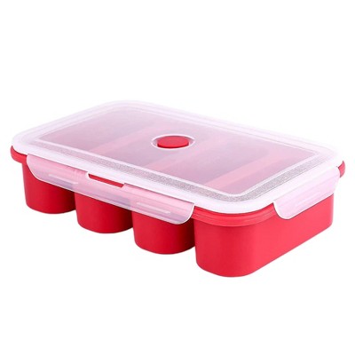 Silicone Freezer Tray with Lid, 4-Cube Food Freezing Container, 250ml Capacity with Markers for Soups Sauces Ice Cubes Space-Saving, Dishwasher Safe