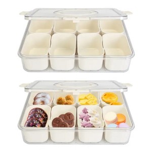 LunaLulinlk 2PC Divided Serving Tray 8 Compartments Platter Organizer Storage Box with Lid Handle - 1 of 4