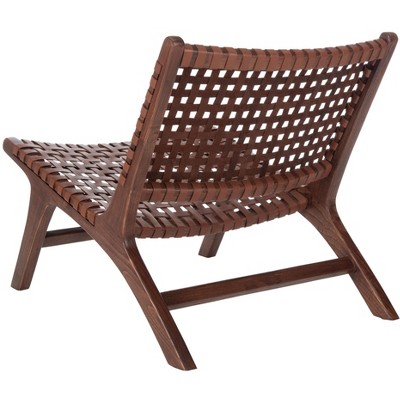 Cognac Brown Leather & Sungkai Wood Transitional Side Chair