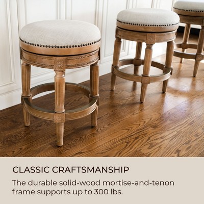 Weathered Oak 26" Backless Swivel Counter Stools with White Upholstered Seats, Set of 4