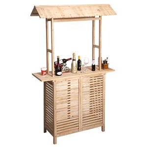 intiquewise Rustic Wooden Outdoor Bar Counter with Roof for Patio, Garden & Backyard, Ideal as Bartender Station, Lemonade Stand, BBQ Table - 1 of 4