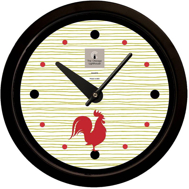 14.5&#34; Morning Rooster Warm Tones Contemporary Body Quartz Movement Decorative Wall Clock Black - The Chicago Lighthouse, 1 of 6