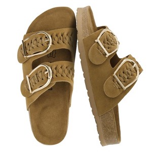 CUSHIONAIRE Cashew Slip On Suede Womens Sandals - Braided Double-Strap Design with Adjustable Big Buckle Sandals for Women - 1 of 4