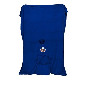 NHL New York Islanders Logo Patch Faux Shearling Bloncho Blanket - 1 of 3