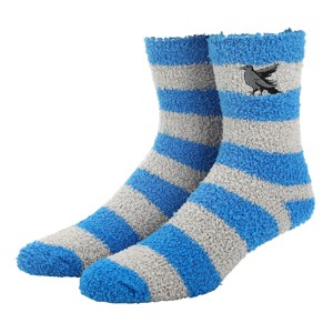 Harry Potter Ravenclaw Raven Mascot Adult Blue & Gray Striped Chenille Crew Socks - 1 of 4