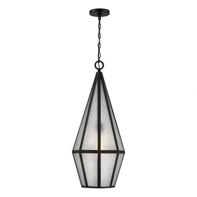 Matte Black Art Glass 1-Light Outdoor Hanging Lantern