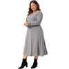 Agnes Orinda Women's Plus Size Crew Neck Button Long Sleeve with Pockets Casual Midi T-Shirt Dress - 3 of 4