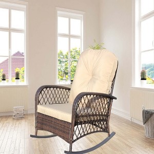 Chic Crate-Outdoor Wicker Rocking Chair with Steel Frame & Thick Cushion - Rattan Patio Furniture for Garden, Backyard, Porch, Beige - 1 of 4