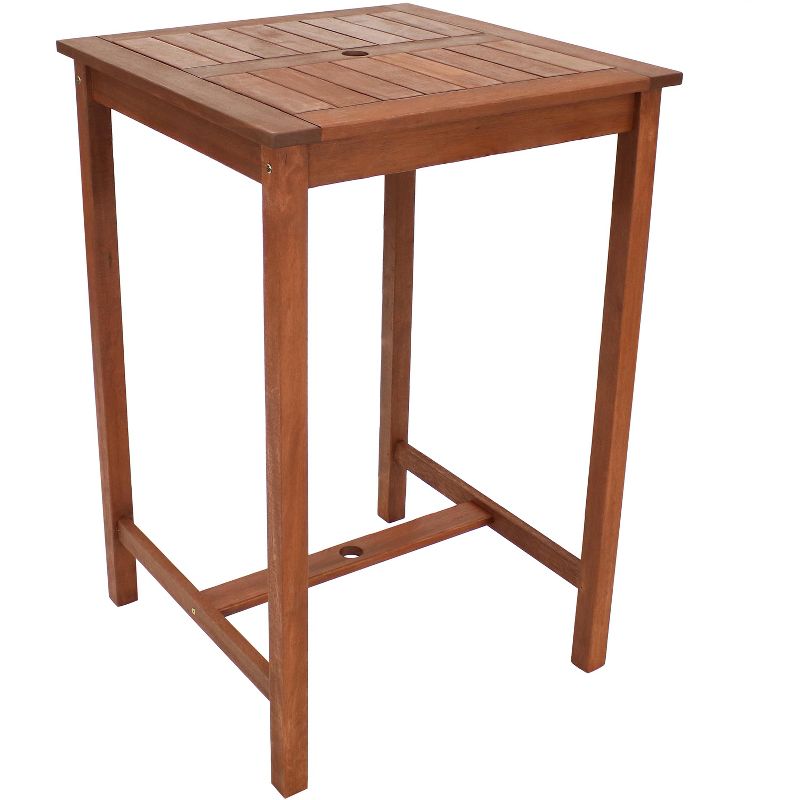 Sunnydaze Outdoor Meranti Wood with Teak Oil Finish Square Patio Tall Bar Height Table - 27" - Brown, 1 of 10