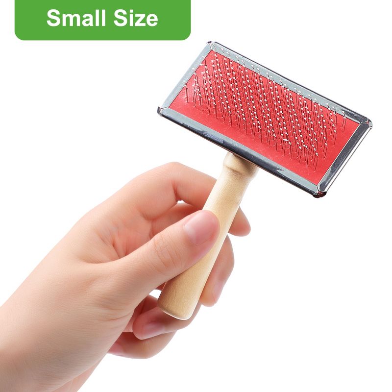 Unique Bargains Metal Wooden Handle Self Cleaning Pet Hair Grooming Brush Red 1 Pc, 3 of 4