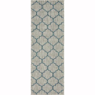 Gray Trellis Synthetic Flat Woven Outdoor Runner Rug