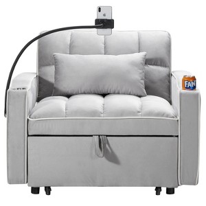 TiramisuBest 3-in-1 Convertible Sleeper Chair Bed, Pull-Out Sofa Bed with Adjustable Backrest, Multi-Pockets Folding Chair for Small Spaces, Grey - 1 of 4