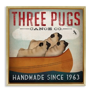 Stupell Industries Vintage Three Pugs in Canoe Floating Frame Canvas Art, Gold, 25" x 25" - 1 of 4